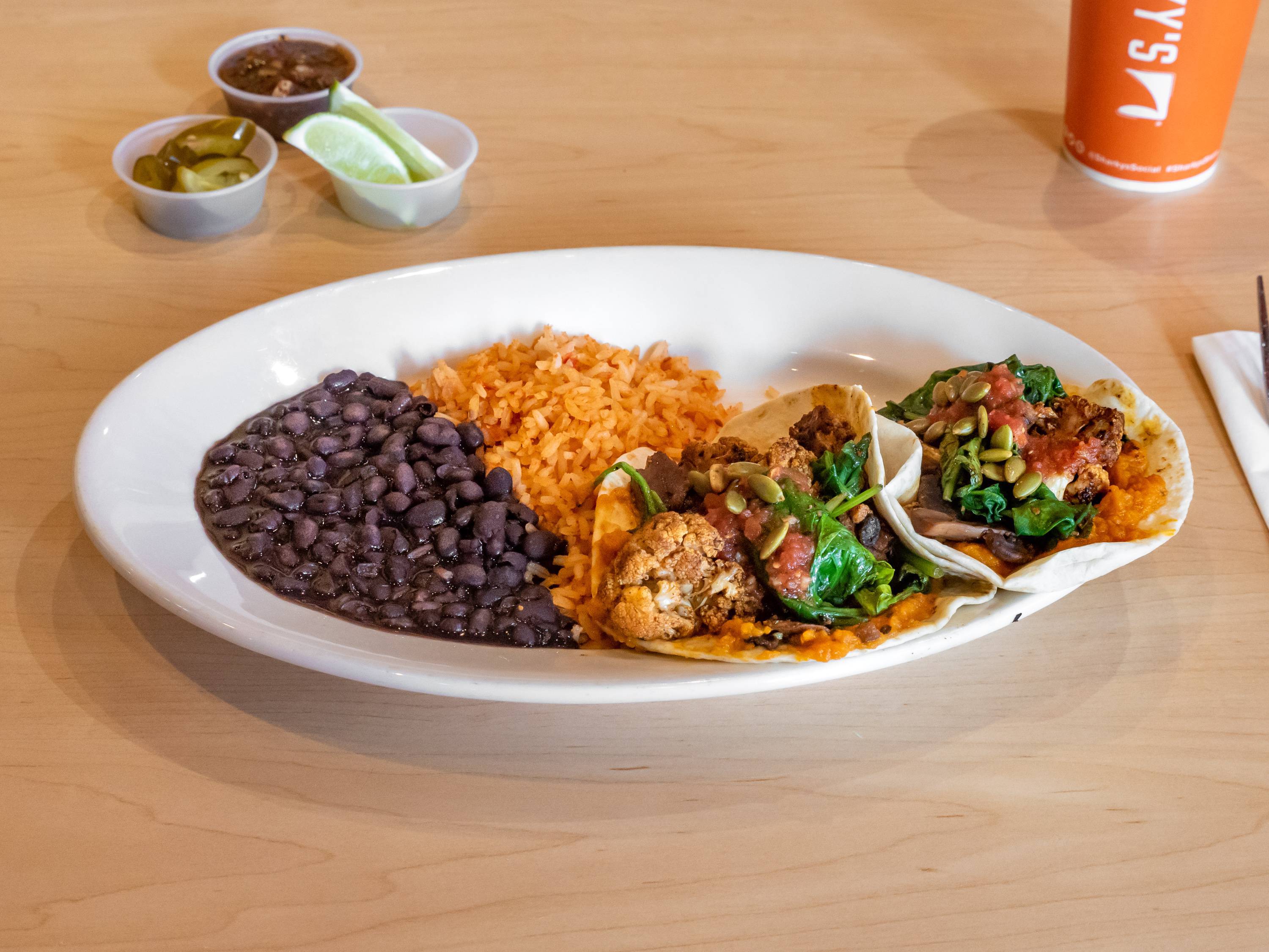 Order California 2 Taco Plate food online from Sharkys Woodfire Mexican Grill store, North Hollywood on bringmethat.com