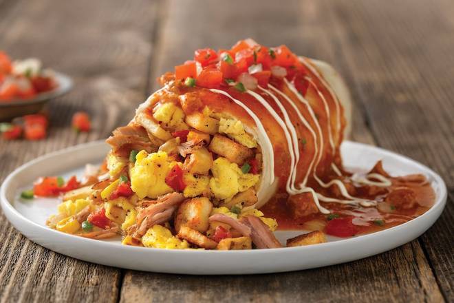 Order Smothered Breakfast Burrito* food online from Village Inn store, Aurora on bringmethat.com