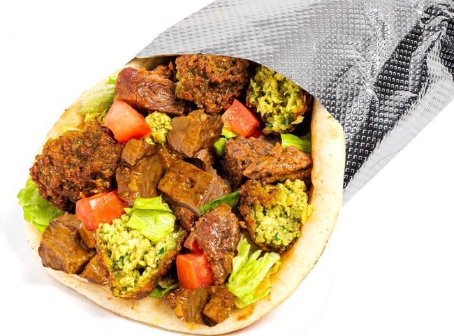 Order Savory Herb Beef & Falafel Sandwich food online from The Halal Guys store, Chicago on bringmethat.com