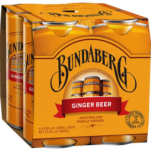 Order Bundaberg Ginger Beer Mini Cans  (4PK 6.7 OZ) 127138 food online from Bevmo! store, Chico on bringmethat.com
