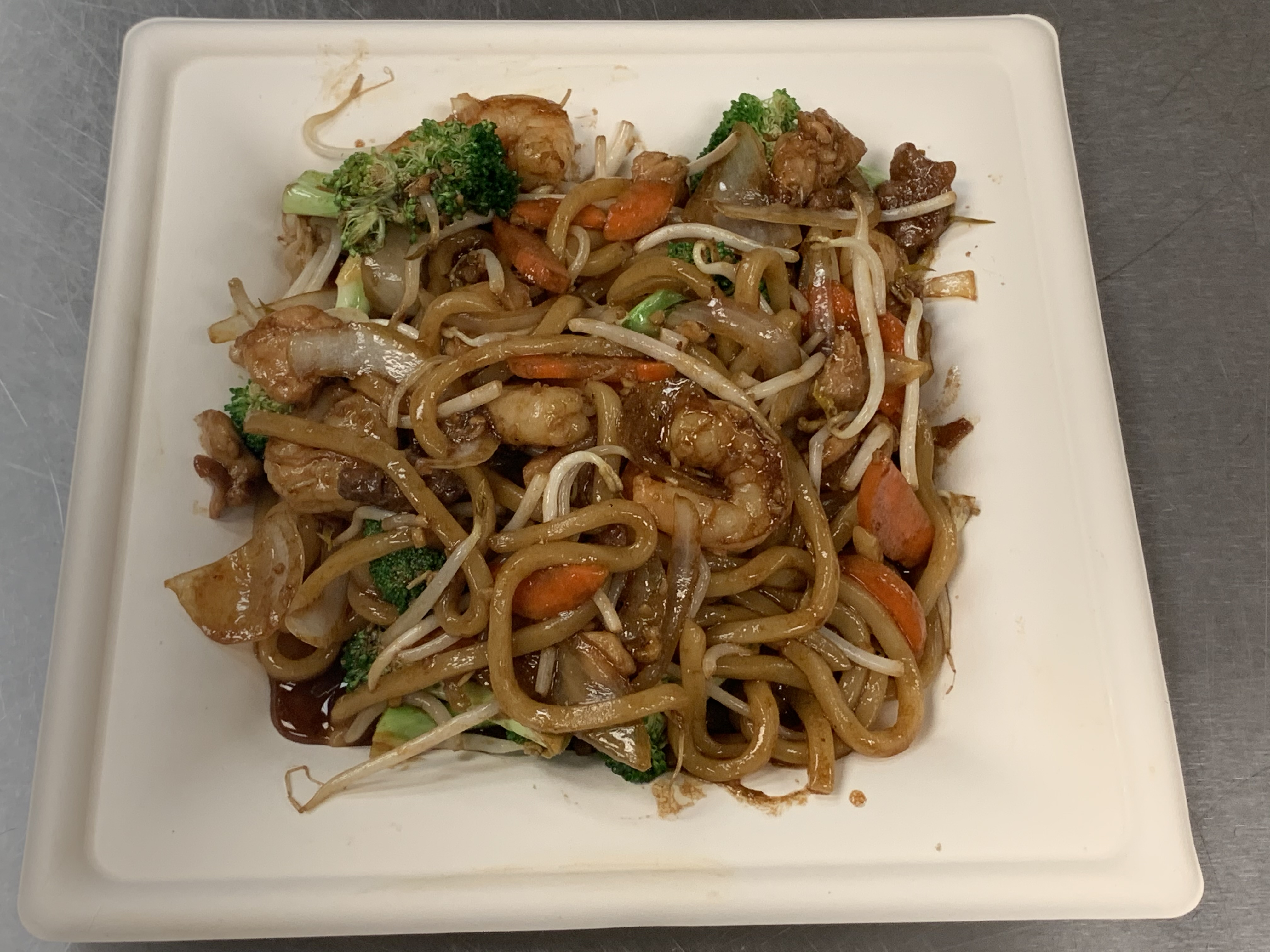 Order Combination Stir-fried Udon  (with chicken, beef and shrimp) food online from Fried Rice Express Gourmet store, Salt Lake City on bringmethat.com