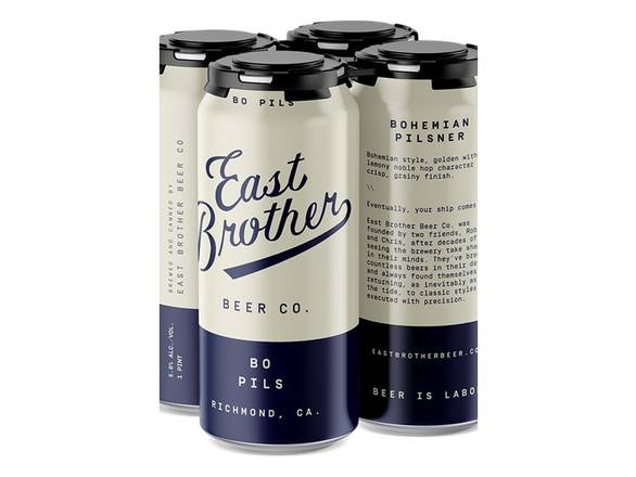 Order East Brother Beer Co. Bo Pils - 4x 16oz Cans food online from Michaelis Wine & Spirits store, San Francisco on bringmethat.com