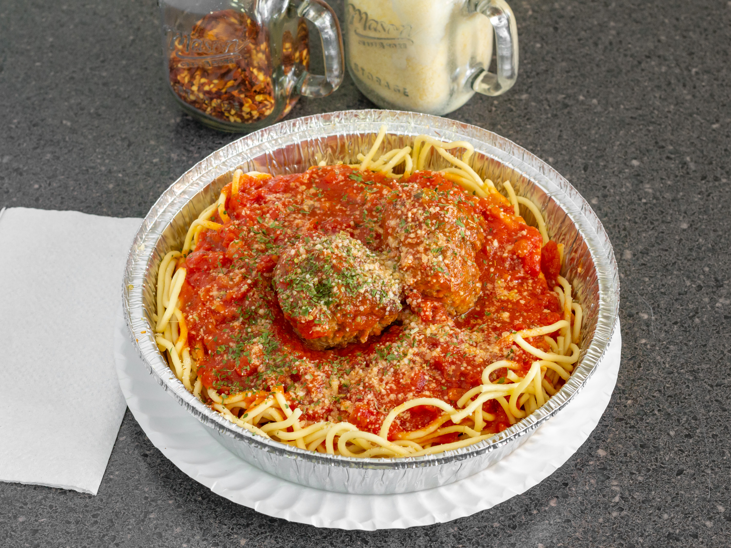 Order Spaghetti with Meatballs food online from Town center pizzeria store, Virginia Beach on bringmethat.com