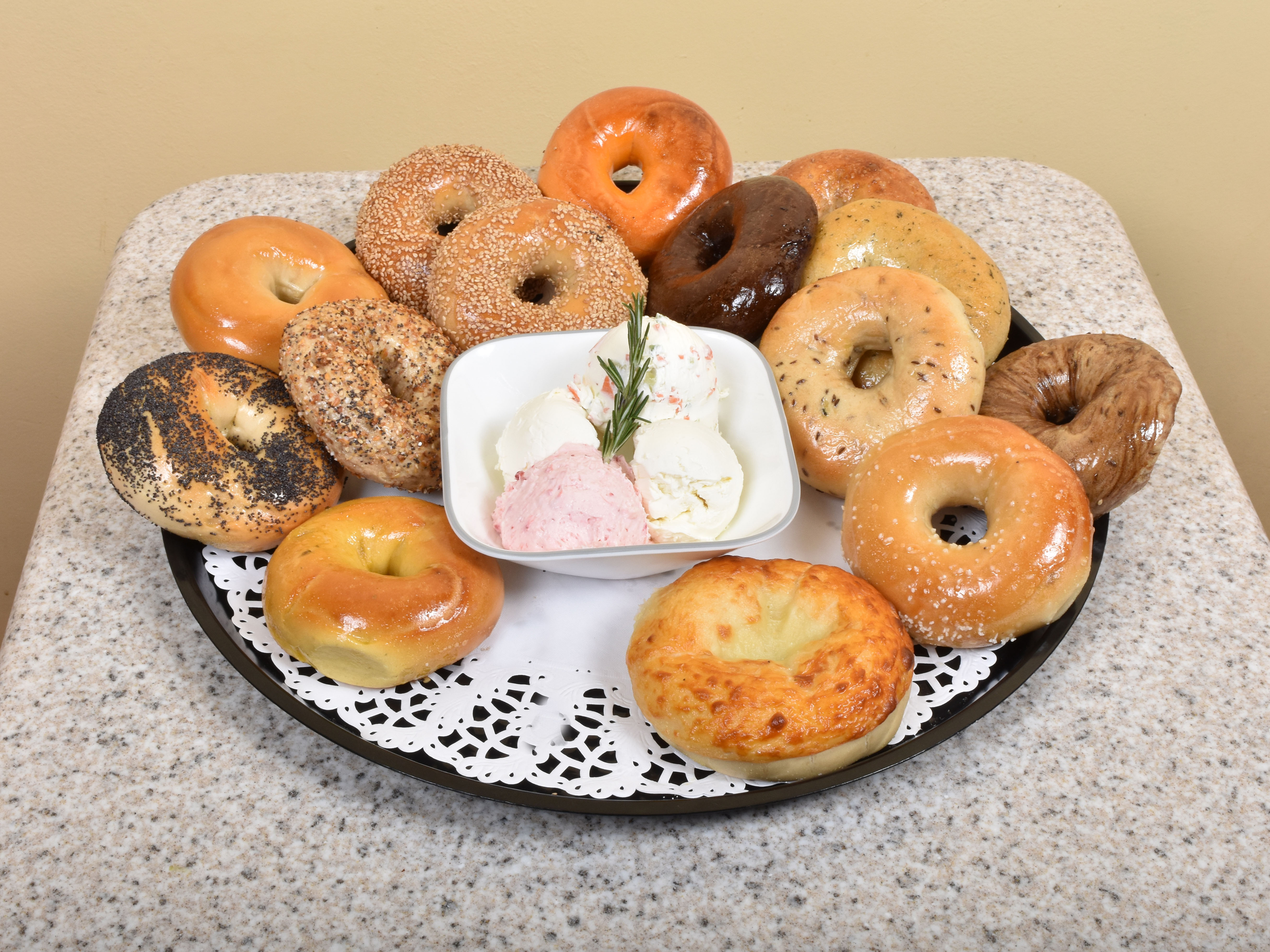 Order 1 Dozen Bagels, 1 Tub of Butter, and 1 Tub of Plain Cream Cheese Breakfast food online from Amazing Bagel store, Ocean Township on bringmethat.com