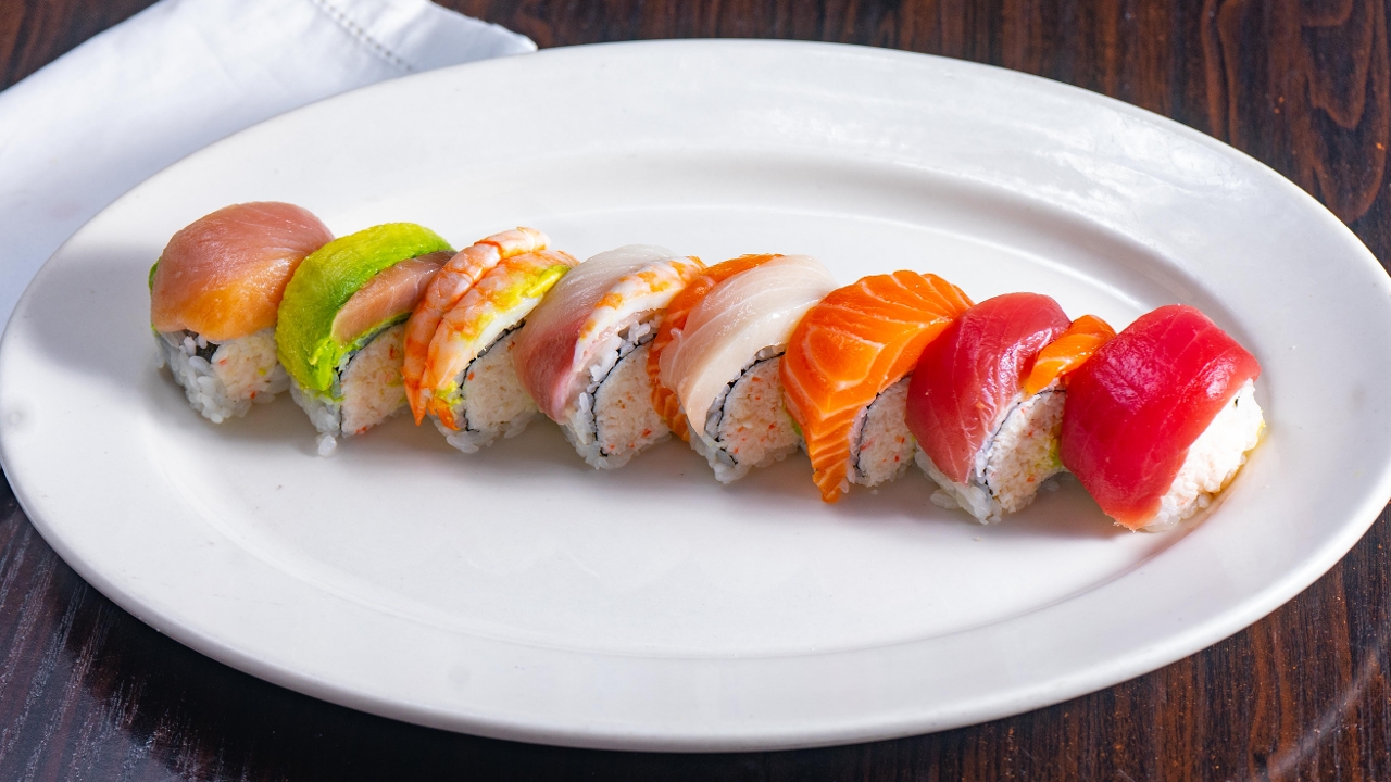 Order Rainbow Roll food online from Sushi Plus store, Redwood City on bringmethat.com
