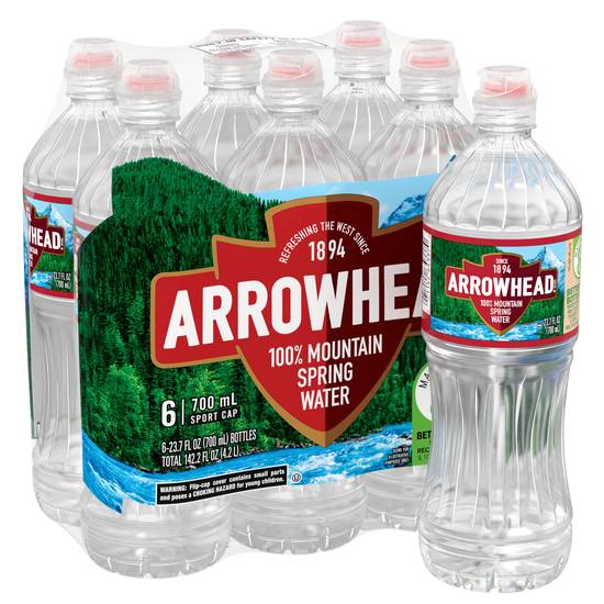 Order Arrowhead 100% Mountain Spring Water, 23.7-ounce plastic sport cap bottles (Pack of 6) food online from CVS store, FOUNTAIN HILLS on bringmethat.com
