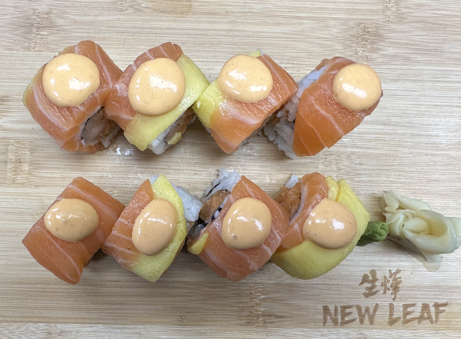 Order King Salmon Roll food online from New Leaf Chinese & Japanese Cuisine store, Philadelphia on bringmethat.com