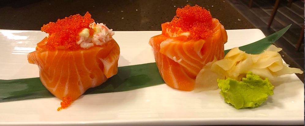Order Salmon Flower Love Roll food online from Naked Fish Japanese Restaurant store, Chino Hills on bringmethat.com