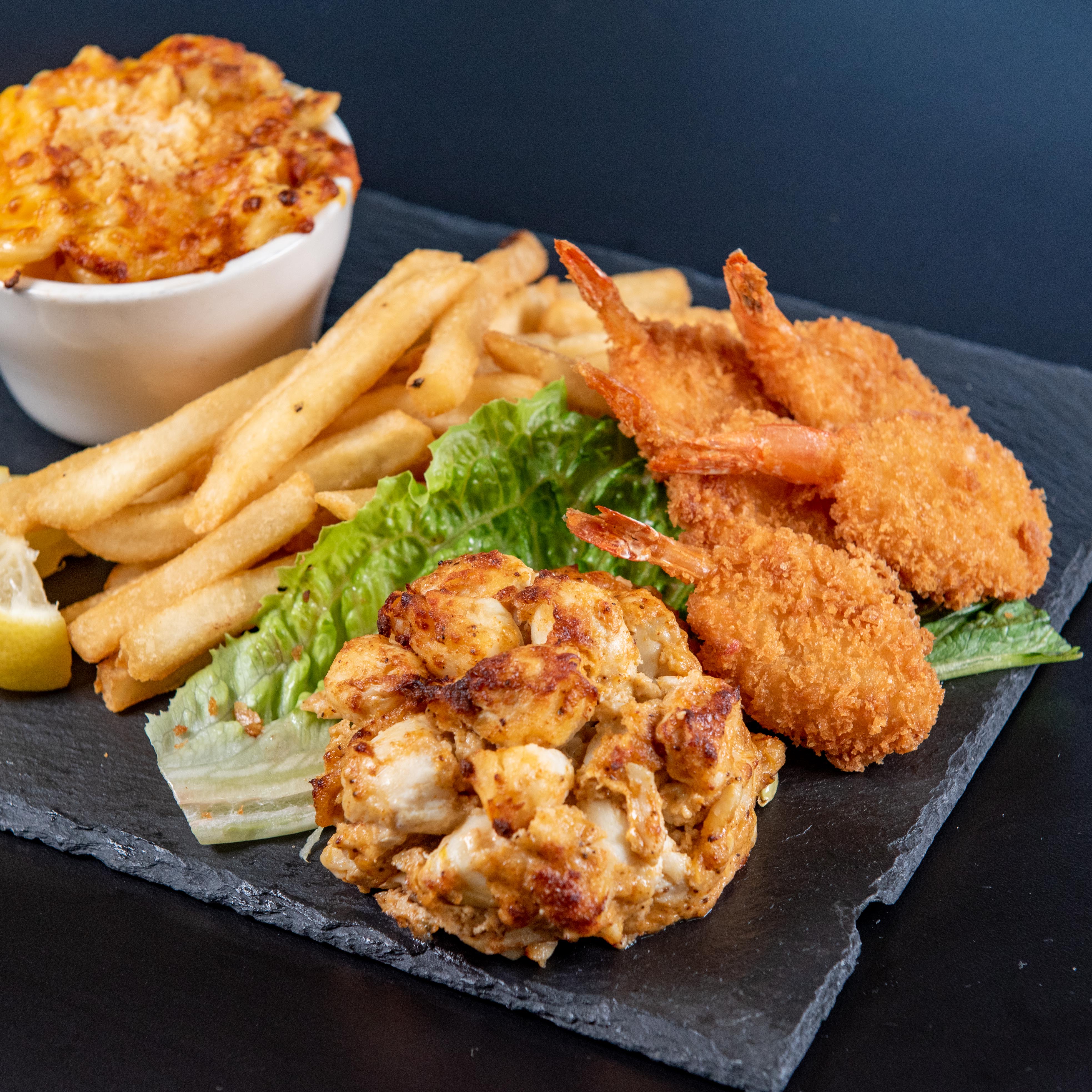 Order Crab Cake and Fried Shrimp Platter food online from Dockside Seafood store, Annapolis on bringmethat.com