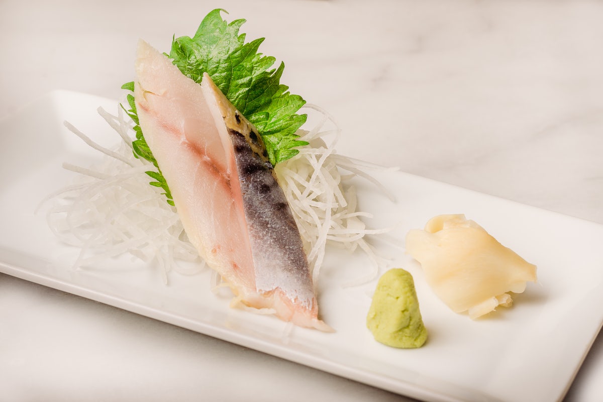 Order Mackerel Sashimi food online from Izumi Japanese Steak House & Sushi Bar store, Windsor Locks on bringmethat.com