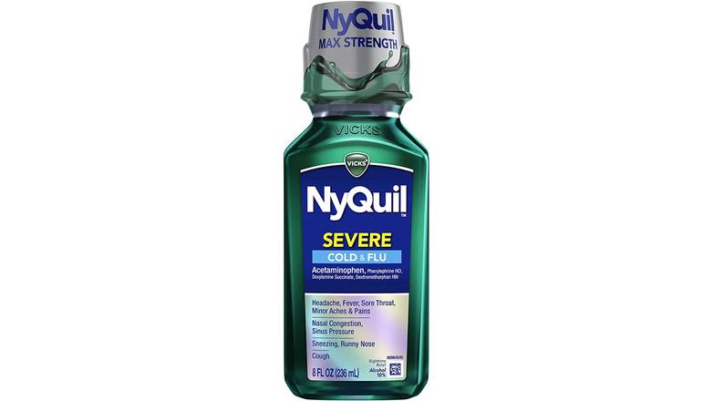 Order Vicks 44 Nyquil Cold and Flu Relief Liquid, Original Flavor food online from Route 7 Food Mart store, Norwalk on bringmethat.com