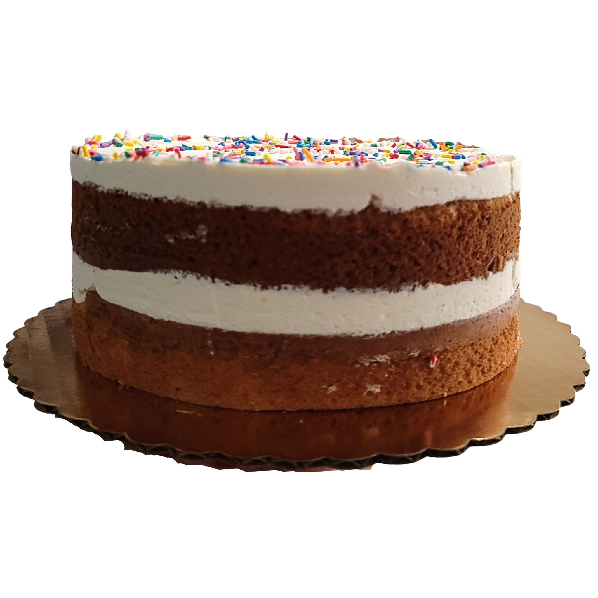 Order 8" Single Vanilla Cake with Vanilla Buttercream food online from Baked Cravings store, New York on bringmethat.com