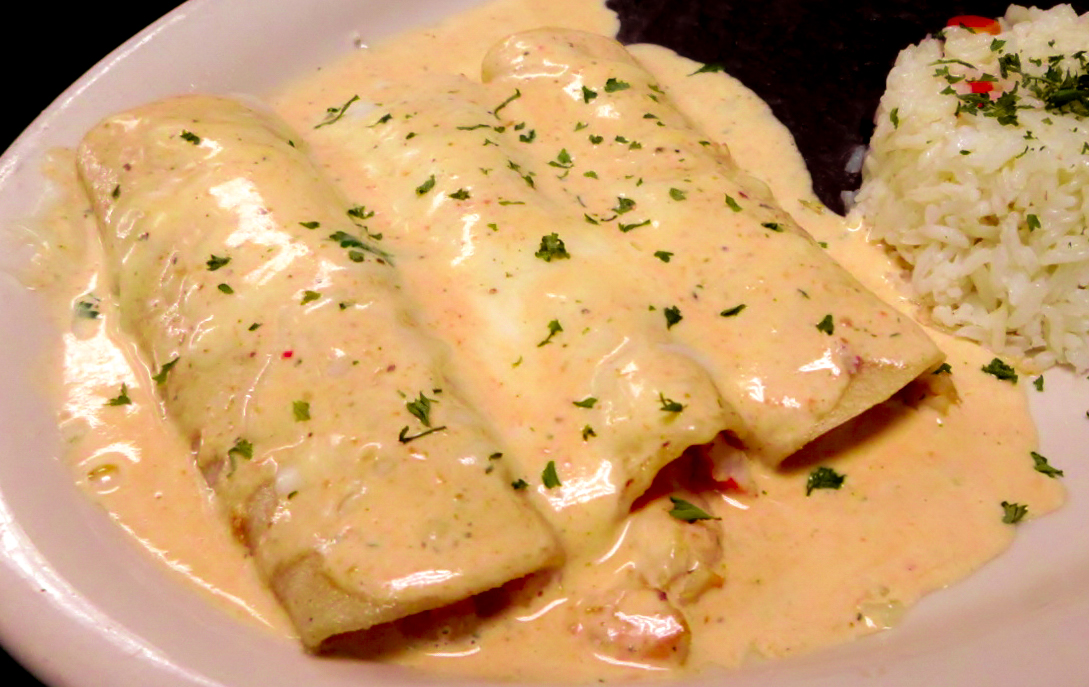 Order 11b. Seafood Enchiladas Spicy Ranch Daily Special food online from La Jaiba Shrimp House store, Mcallen on bringmethat.com