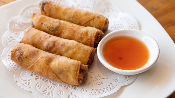 Order 1a. Fried Chicken Spring Rolls food online from Peppers Thai Cuisine store, Palm Desert on bringmethat.com