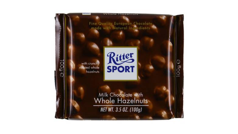 Order Ritter Sport Milk Chocolate With Hazelnuts food online from Trumbull Mobil store, Trumbull on bringmethat.com