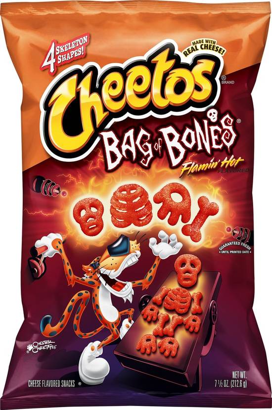 Order Cheetos Bag Of Bones Cheese Flavored Snacks Flamin' Hot Flavored (7.5 oz) food online from Rite Aid store, Eugene on bringmethat.com