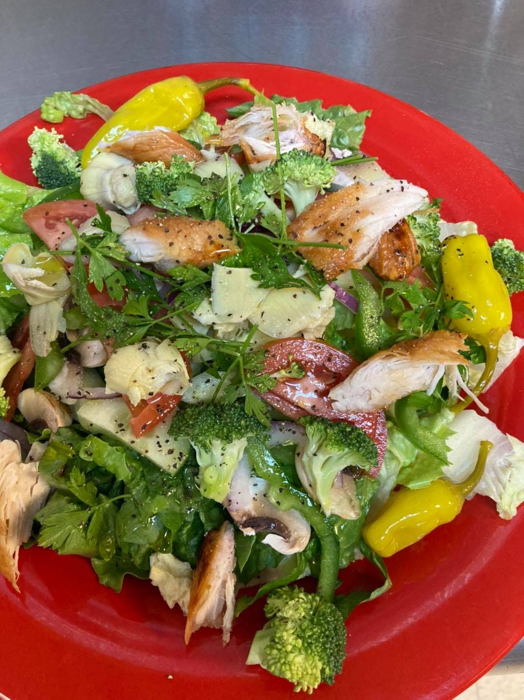 Order Caesar Salad with Chicken - Salad food online from Mama Mia Pizza store, Myrtle Beach on bringmethat.com