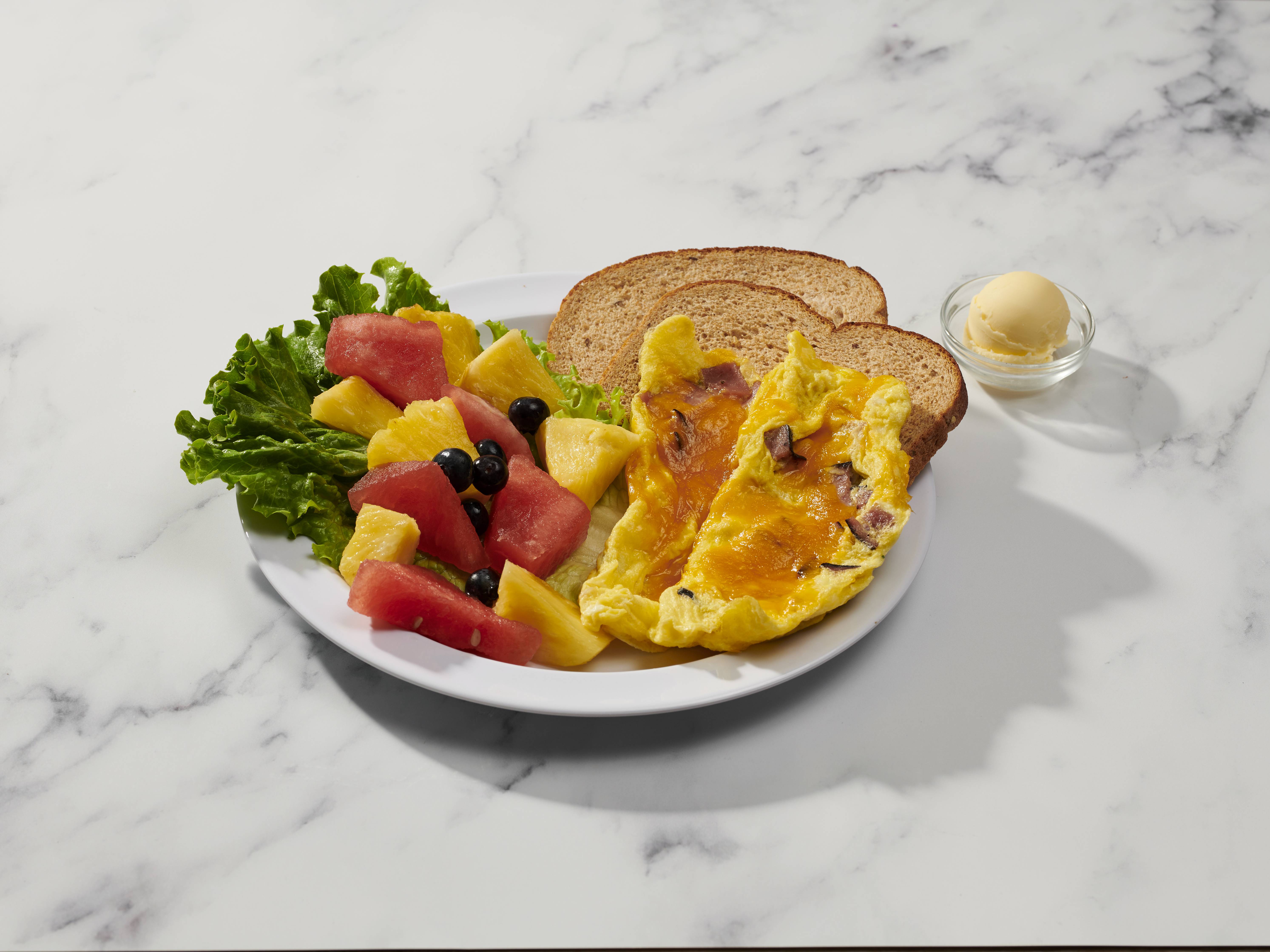 Order Ham and Cheese Omelet food online from Zooza Cafe store, Thousand Oaks on bringmethat.com