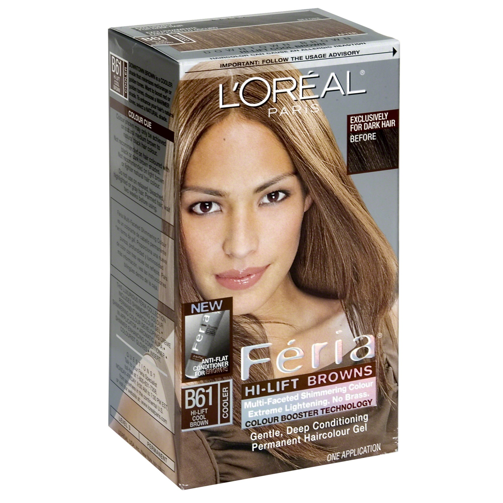 Order L'Oreal Paris Feria Permanent Haircolour Gel, Cooler/Hi-Lift Cool Brown B61 food online from Rite Aid store, Cathedral City on bringmethat.com