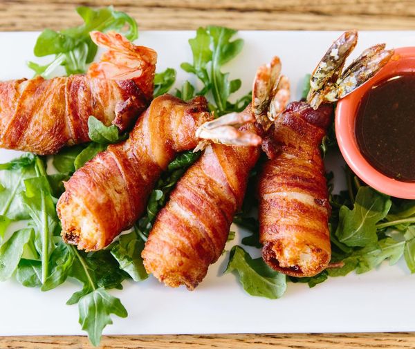 Order Bacon Wrapped Jumbo Shrimp food online from Mama Comfort Food & Cocktails store, Los Alamitos on bringmethat.com