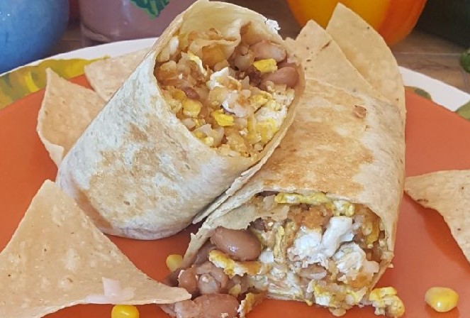 Order 2 Eggs, Beans, and Potato Breakfast Burrito food online from Burrito Factory store, Sunland on bringmethat.com
