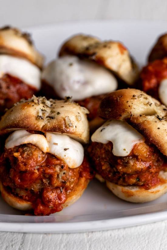 Order 4 Garlic Knot Meatball Parm Sliders food online from Mama's Pizza & Pasta store, Matthews on bringmethat.com