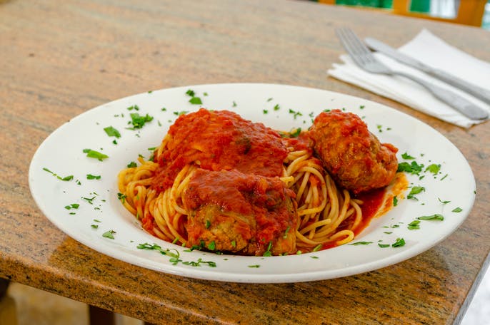 Order Spaghetti with 2 Meatballs food online from La Regina Pizza store, Lynbrook on bringmethat.com