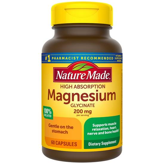 Order Nature Made High Absorption Capsules Magnesium Glycinate 200 mg (60 ct) food online from Rite Aid store, Palm Desert on bringmethat.com