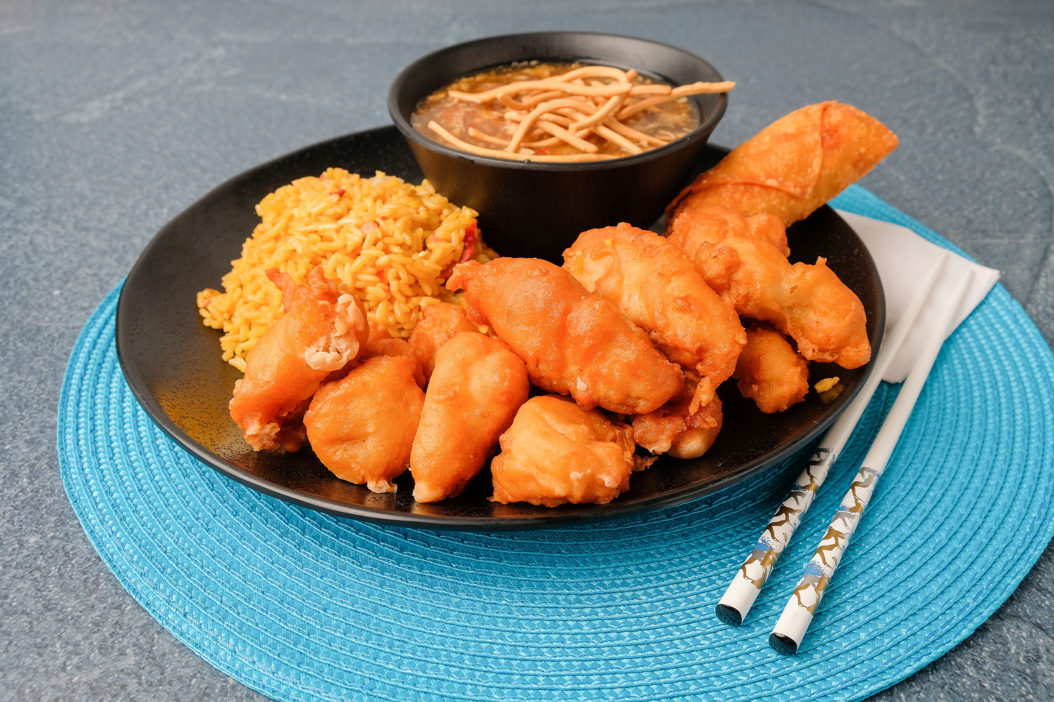 Order 9. Dinner Sweet and Sour Chicken Combo Plate food online from Happy House store, Fort Lauderdale on bringmethat.com