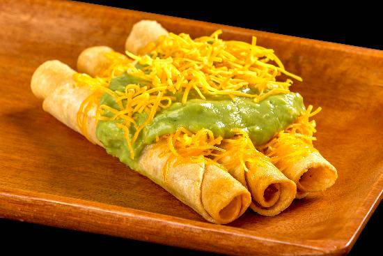 Order Three Rolled Tacos Cheese with Guacamole food online from Filiberto Mexican Food store, Glendale on bringmethat.com