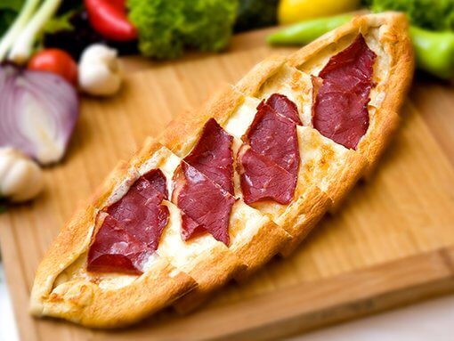 Order Pastrami Pide food online from Cafe Pizzeria & Mediterranean store, New Castle on bringmethat.com