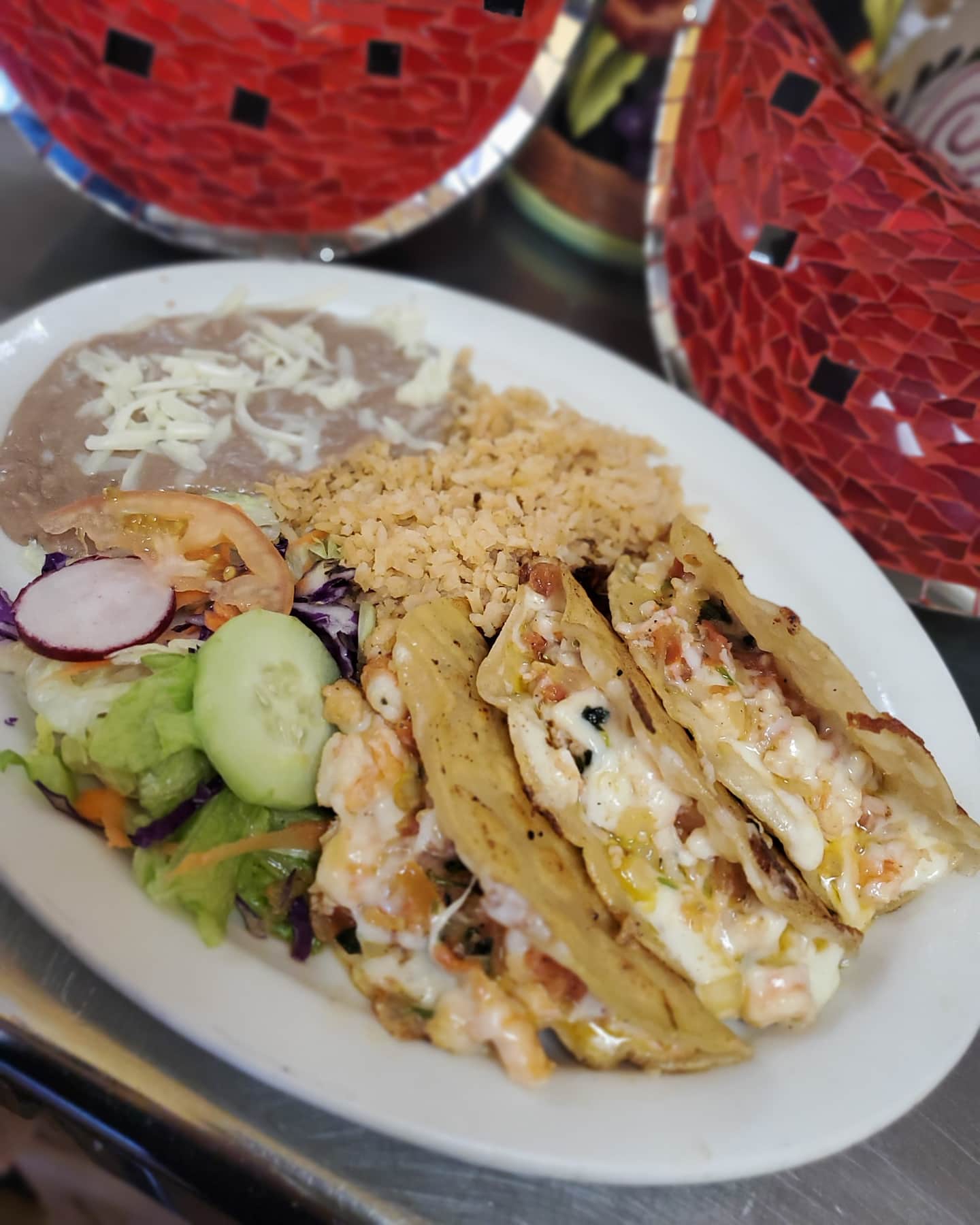 Order Plate 2 Tacos Gobernador  food online from Los Chilitos Restaurant store, South El Monte on bringmethat.com