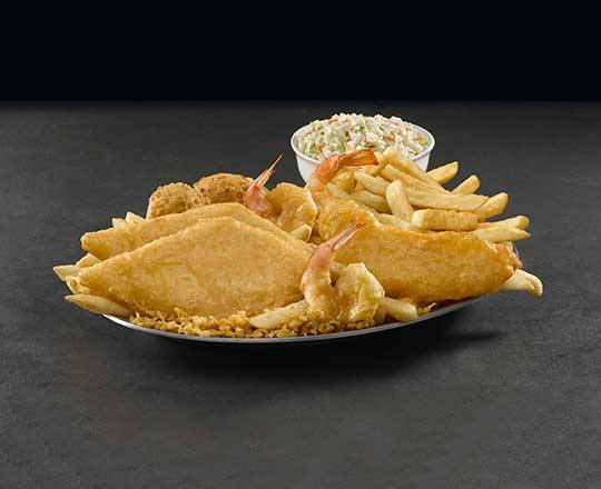 Order Fish, Chicken & Shrimp Platter food online from Long John Silver'S store, Muncie on bringmethat.com