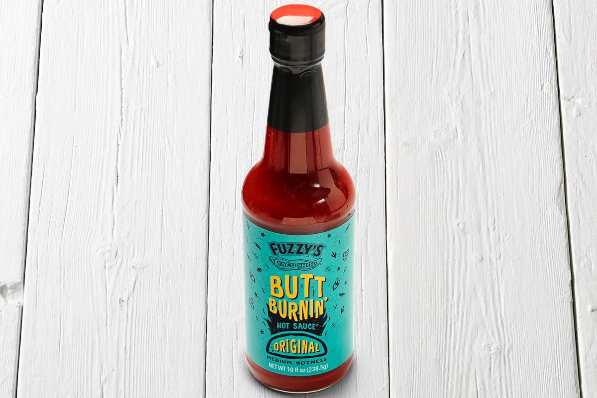 Order Butt Burnin' Hot Sauce Bottle (10 oz) food online from Fuzzy Taco Shop store, Rogers on bringmethat.com