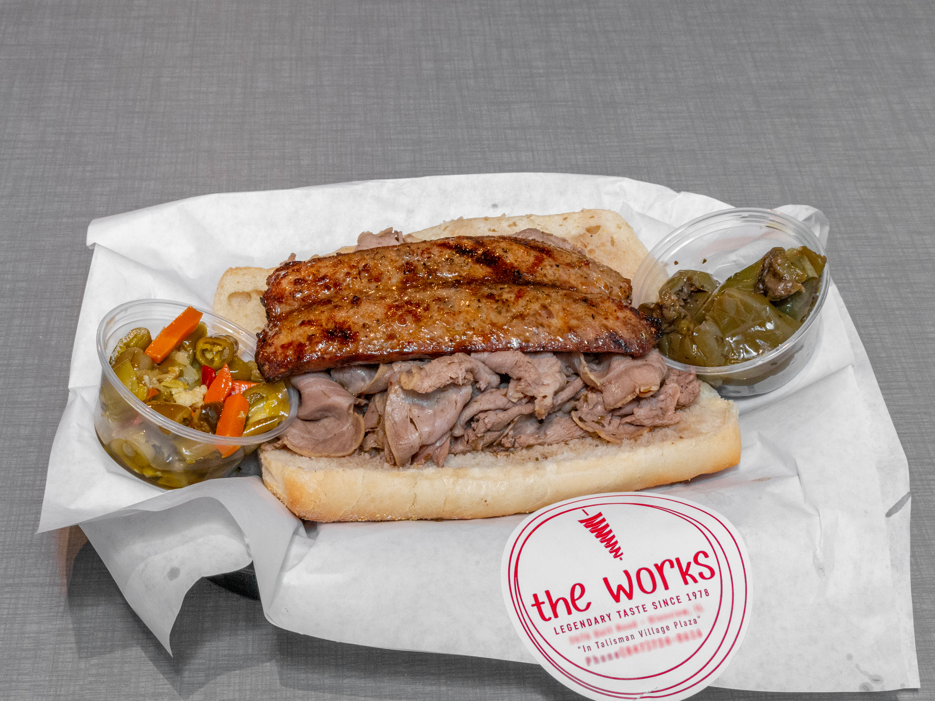 Order Sausage and Beef Combo Sandwich food online from The Works store, Glenview on bringmethat.com