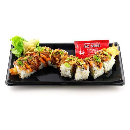Order Spicy Shrimp Tempura Crunch Roll food online from Genji Sushi store, Charlottesville on bringmethat.com