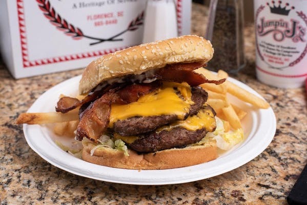 Order Double Bacon Cheeseburger with Fries food online from Jumpin J store, Florence on bringmethat.com