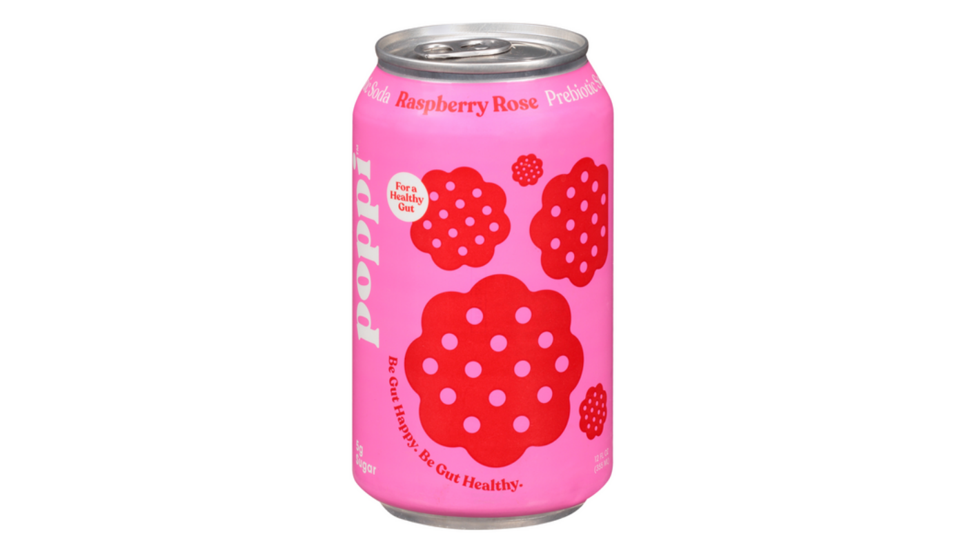Order Poppi Raspberry Rose Prebiotic Soda 12oz Can food online from Spikes Bottle Shop store, Chico on bringmethat.com