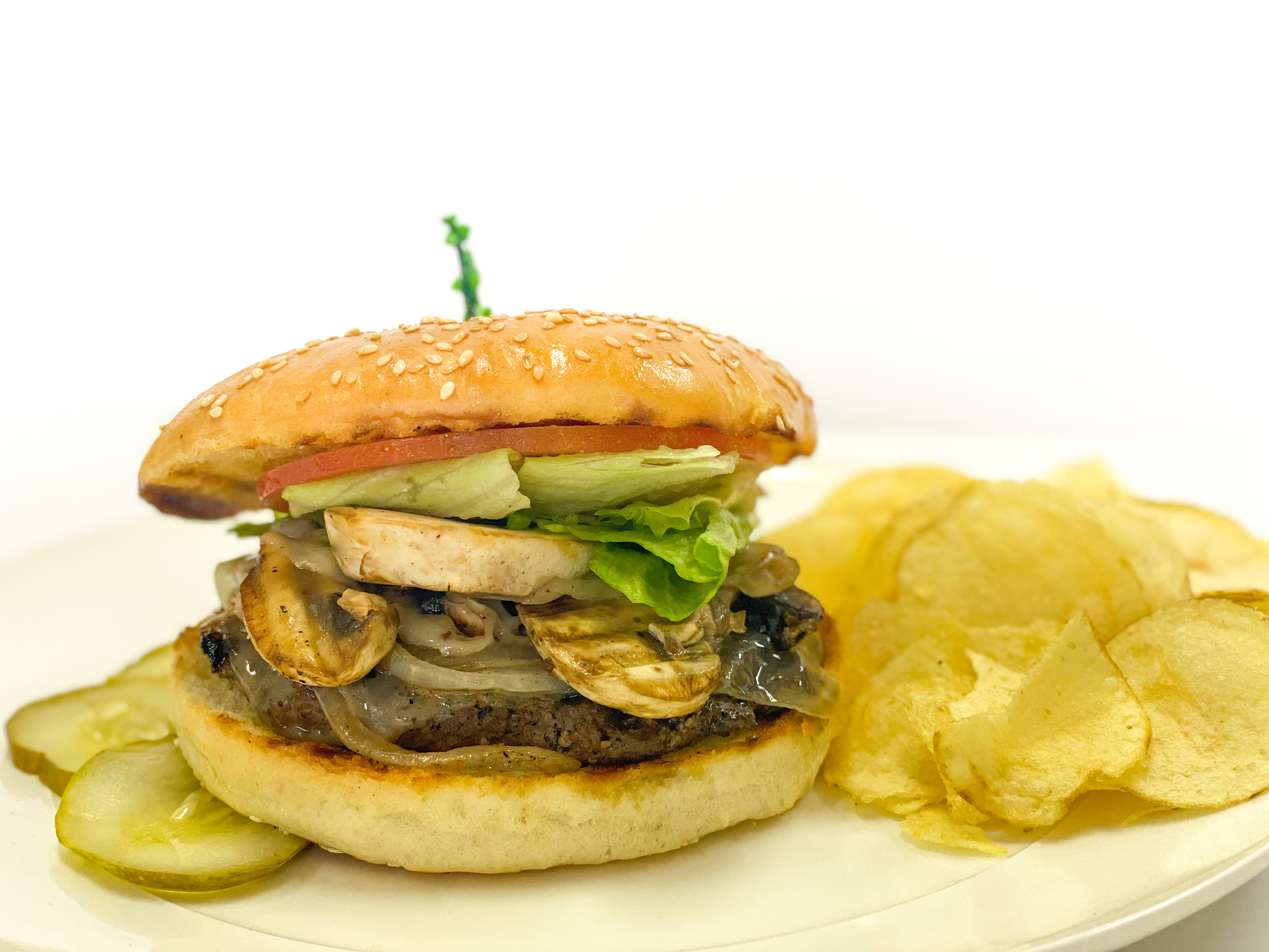 Order Swiss Mushroom Burger food online from Nadler Bakery & Deli store, San Antonio on bringmethat.com