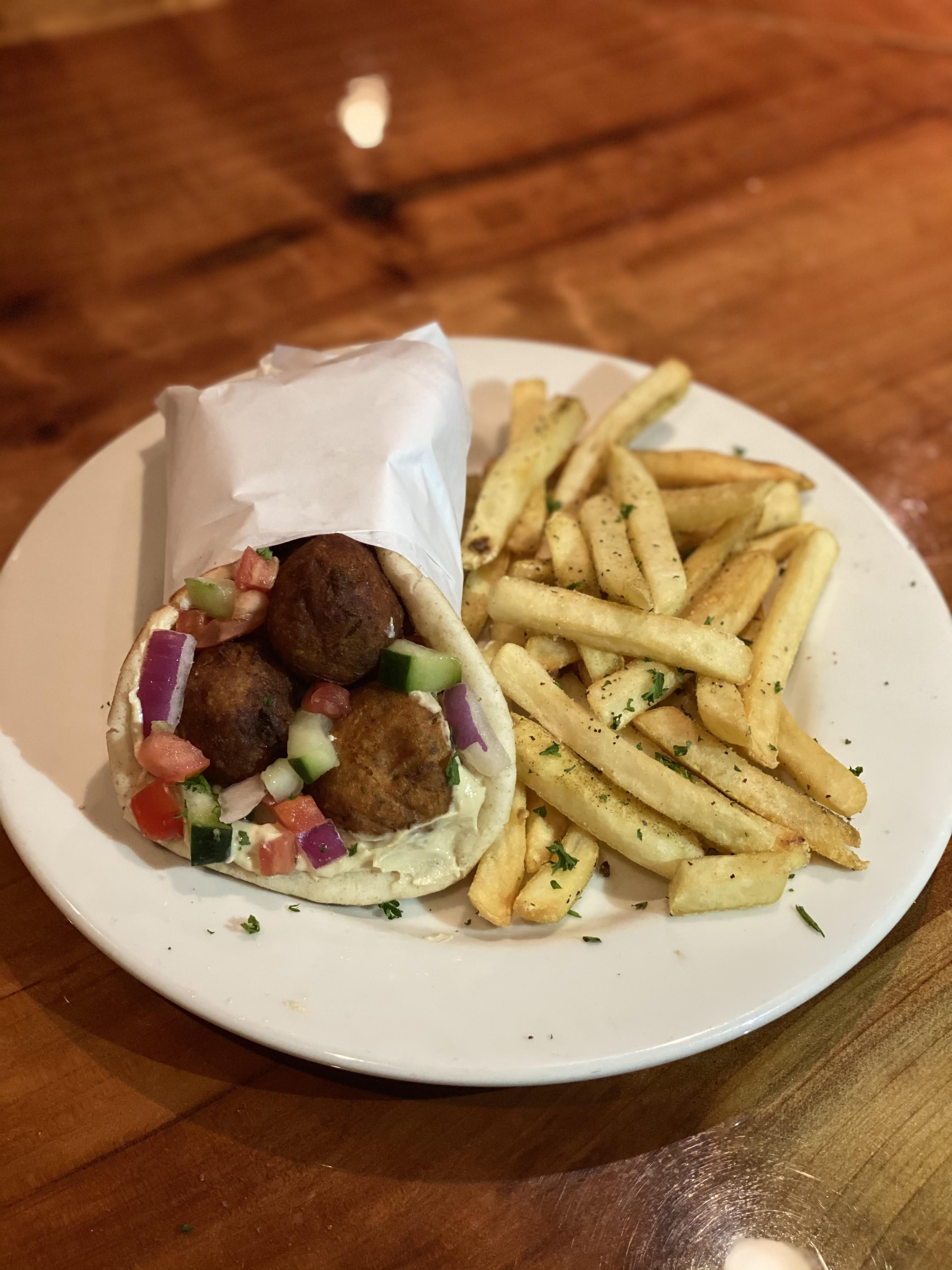 Order Stuffed Bean and Meat Sandwich (Gyro Falafel) food online from George's Greek Cafe store, Long Beach on bringmethat.com