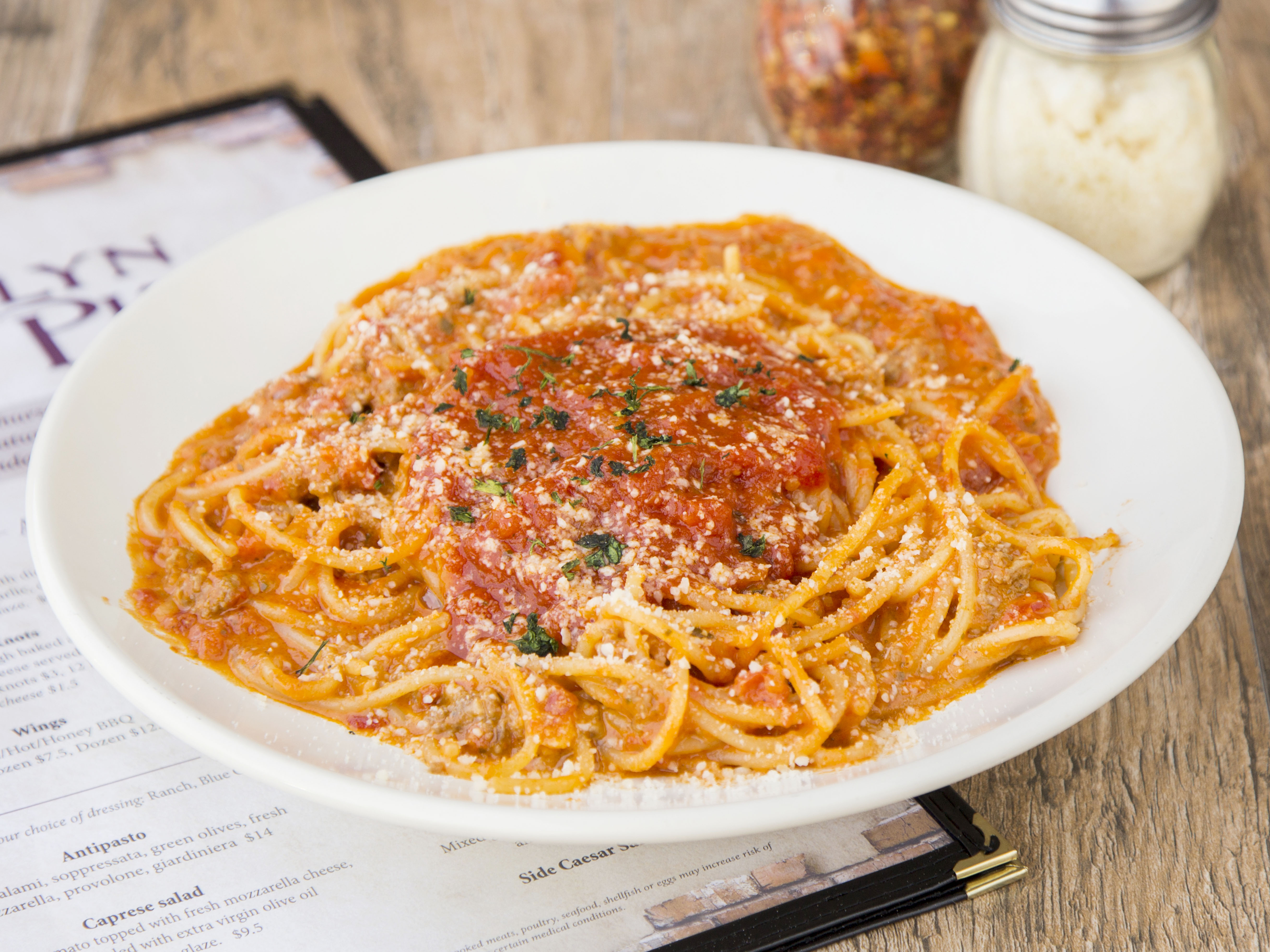 Order Spaghetti with Meat Sauce food online from Brooklyn V's Pizza store, Gilbert on bringmethat.com