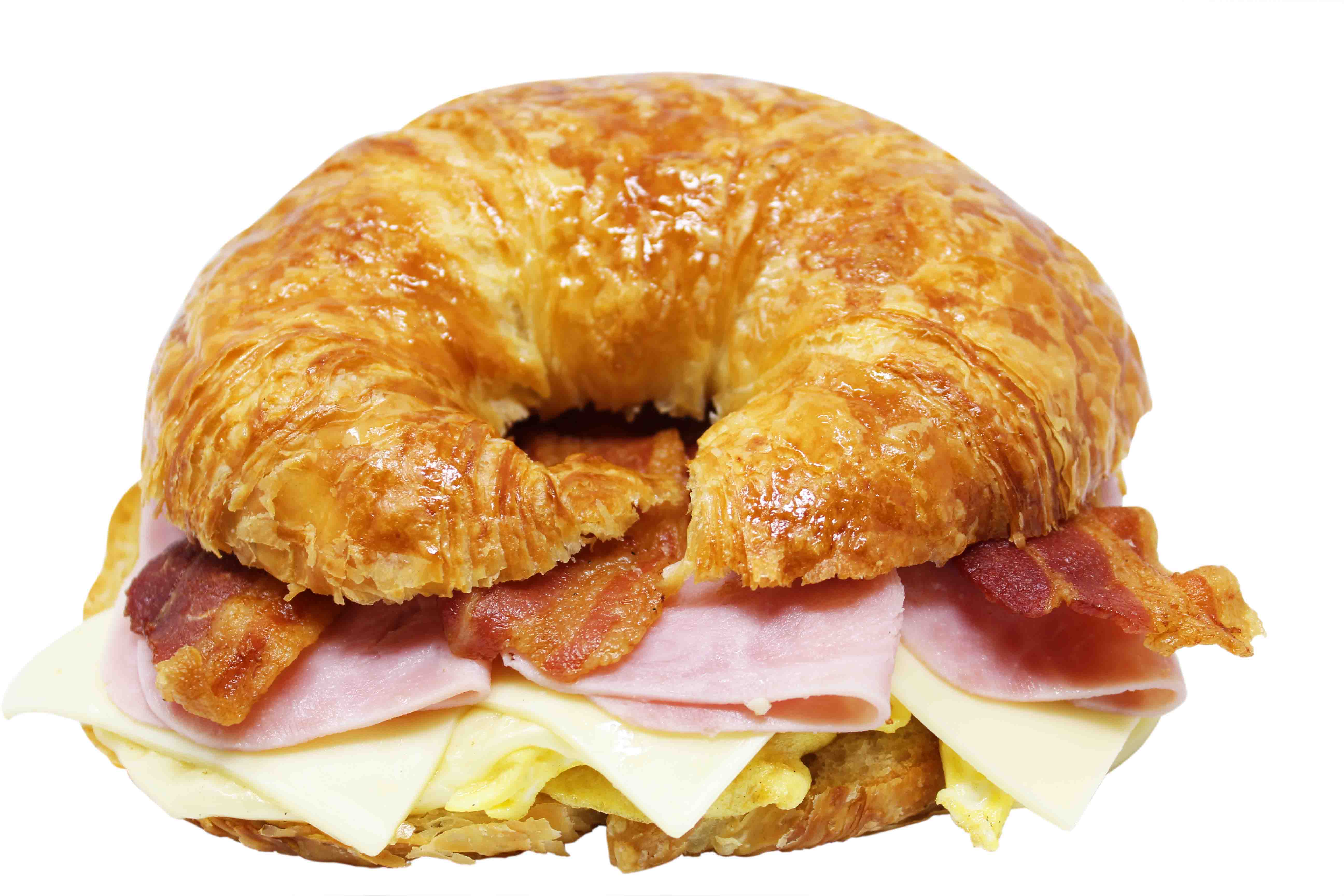 Order 7. Ham, Bacon Egg and Cheese Sandwich food online from Cafe Donuts store, West Covina on bringmethat.com