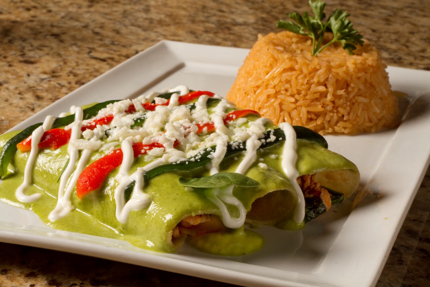 Order Spinach and Chicken Enchiladas food online from Bravos Mexican Grill store, Tulsa on bringmethat.com