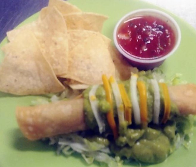 Order Fat Chicken Taquito with Guacamole food online from Burrito Factory store, Granada Hills on bringmethat.com