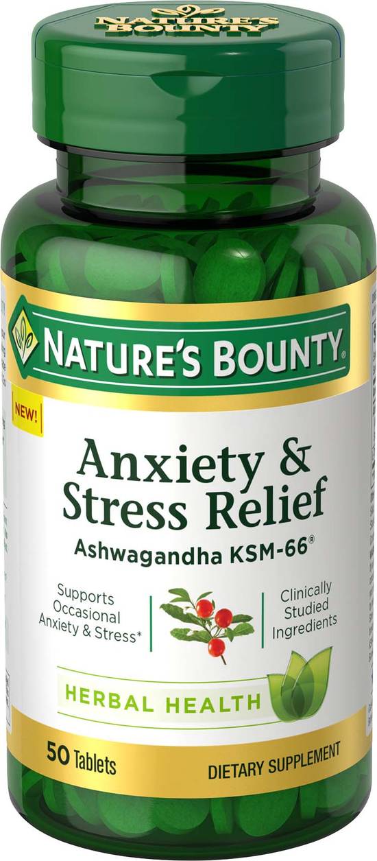 Order Nature's Bounty Anxiety & Stress Relief Ashwagandha (50 ct) food online from Rite Aid store, Palm Desert on bringmethat.com