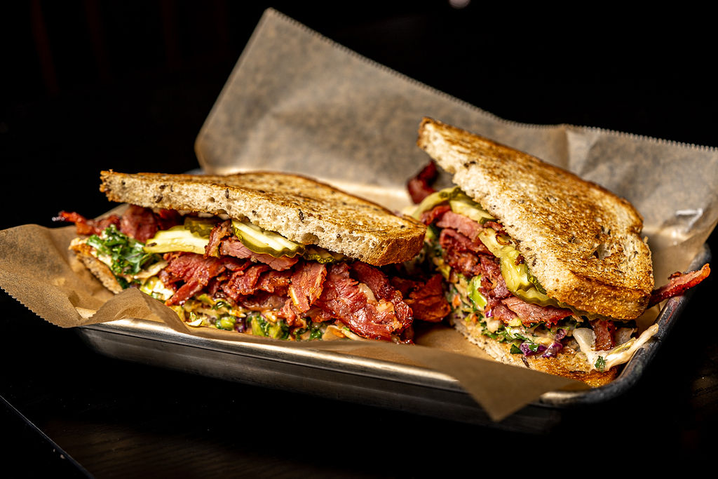 Order Spicy Pastrami Sandwich food online from Over/Under Public House store, Burbank on bringmethat.com