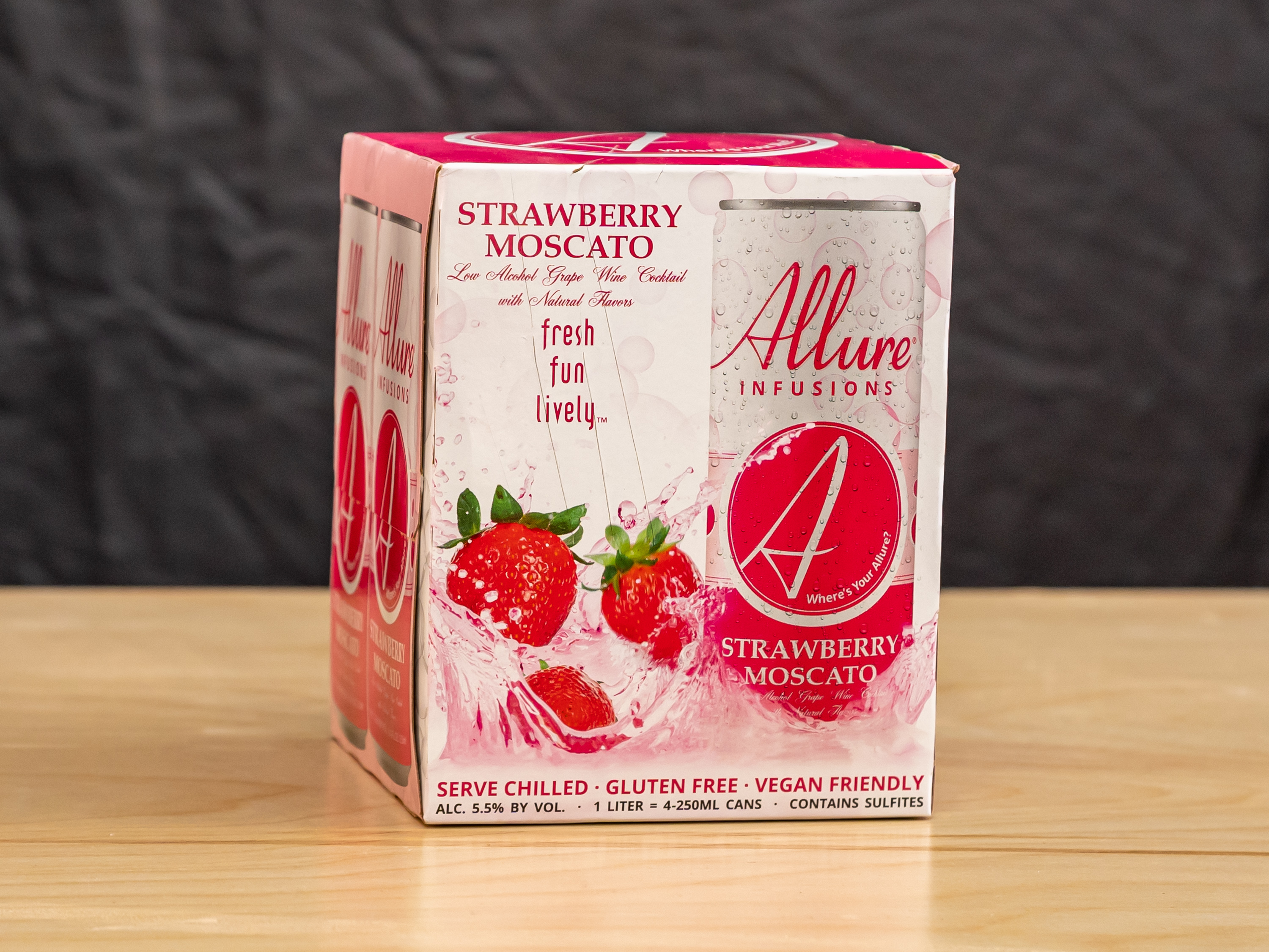 Order Allure Infusions Strawberry Moscato (4-pack) food online from Glenrose Liquor store, Glendale on bringmethat.com