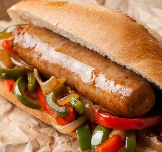 Order Italian Sausages & Peppers Sandwich food online from IV Deli Mart store, Goleta on bringmethat.com