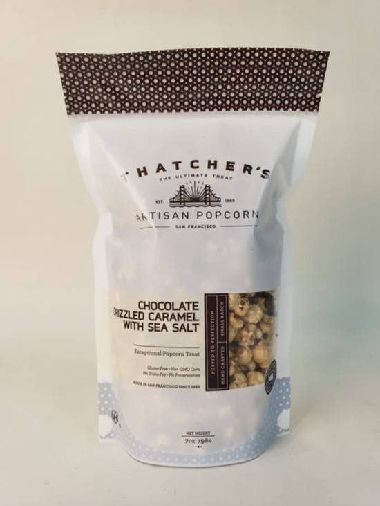 Order Chocolate Drizzled Caramel with Sea Salt Pouch - 7 Oz food online from Thatcher's Special Popcorn store, San Francisco on bringmethat.com