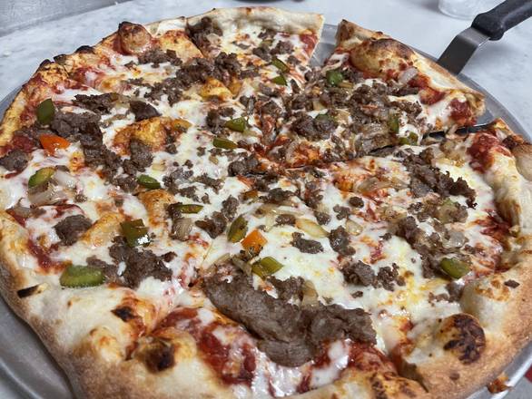 Order Philly Cheesesteak Pizza food online from Franks Trattoria store, Reading on bringmethat.com